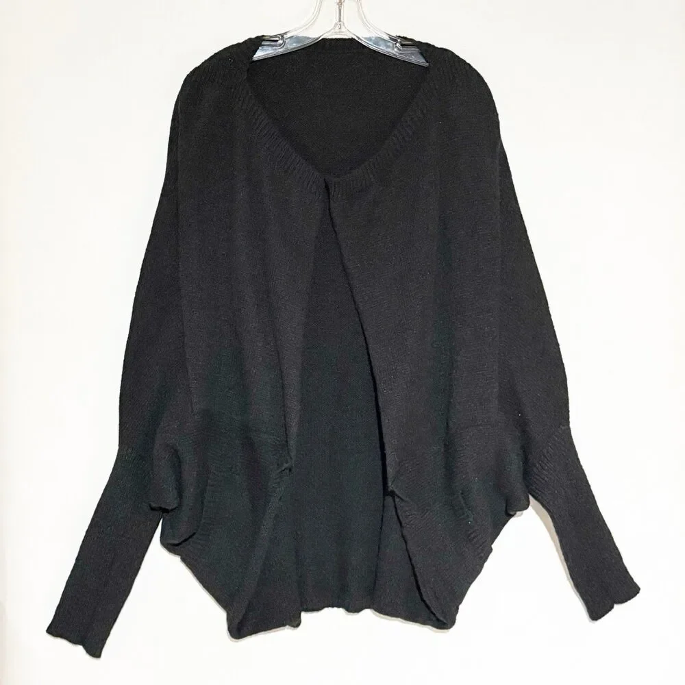 Elegant Long Sleeve Cardigan Black with Collar and Batwing Style for Women Small